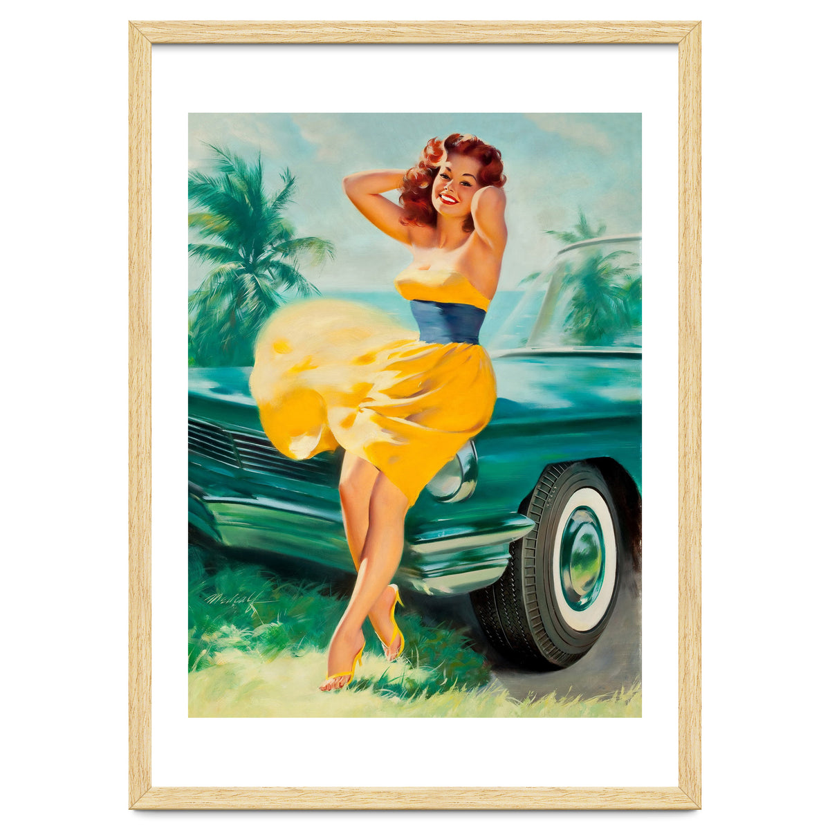 Pinup Girl Posing In Front Of The Car