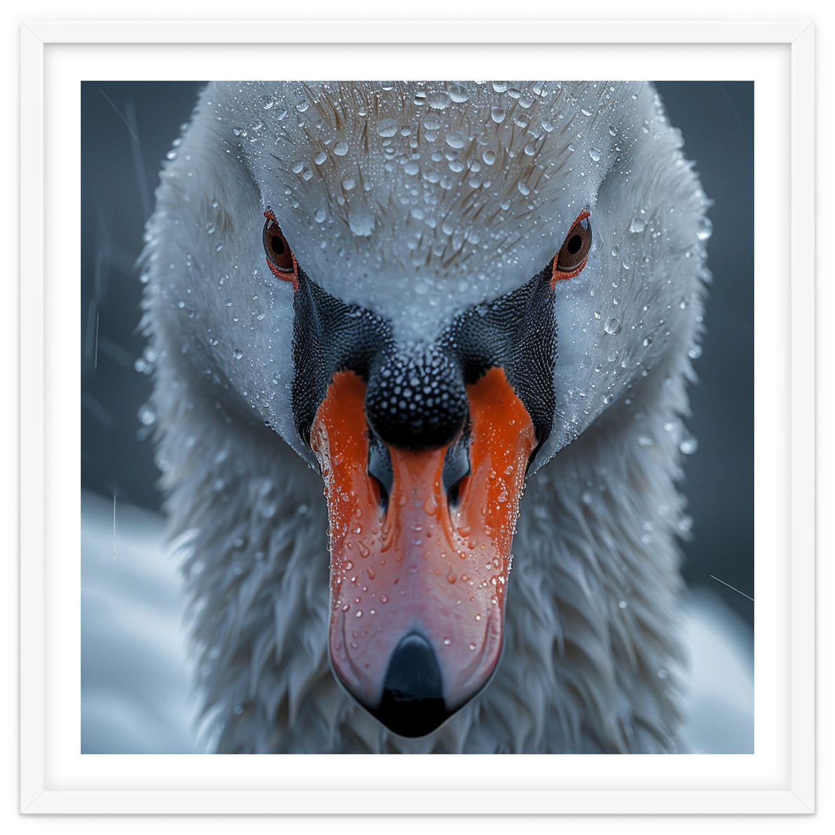 Close Up Of A Swan's Face With Water Droplets