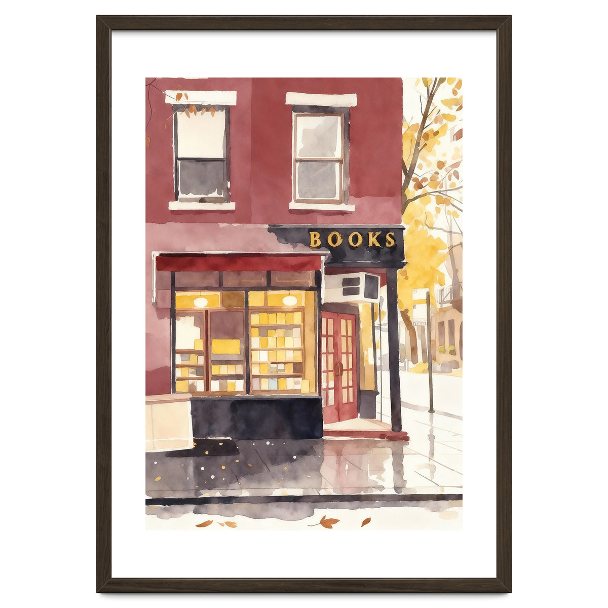 Cozy Bookshop, Autumn Book Shop Street Art, LibraryBook Store