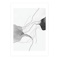Abstract Black And White Flowing Lines And Shapes On White Background (Print Only)