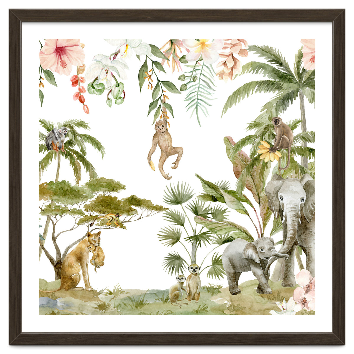 Watercolor Wild Animals Jungle