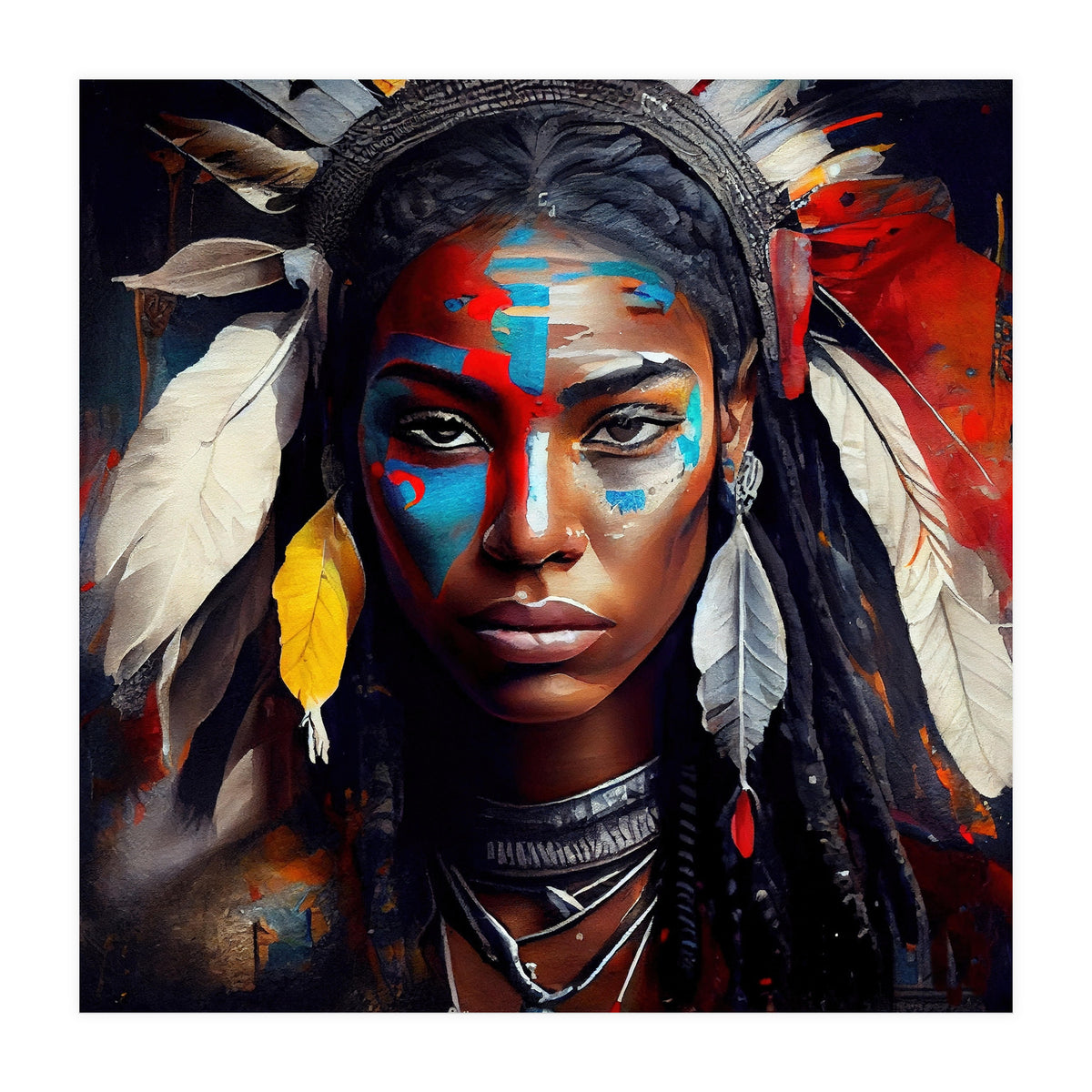 Powerful American Native Warrior Woman #2 (Print Only)