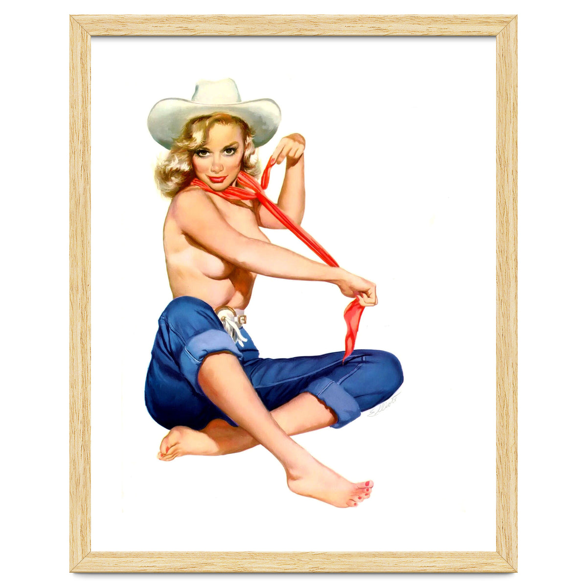 Pinup Texas Girl With White Cowboy Hat