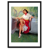 Sexy Pinup Woman Posing In Convertible Car thumbnail
