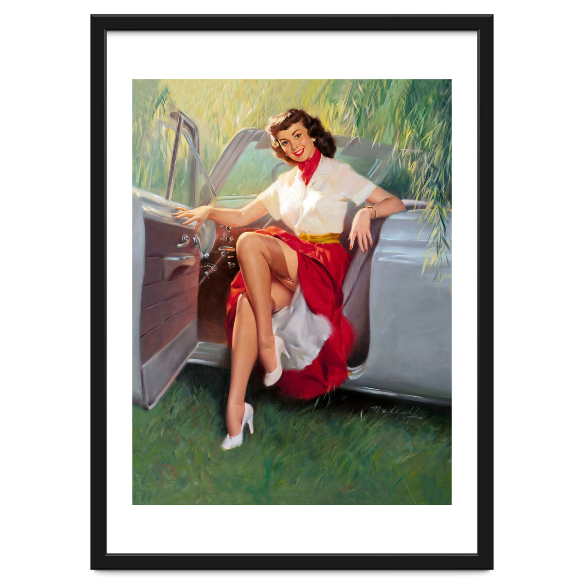 Sexy Pinup Woman Posing In Convertible Car