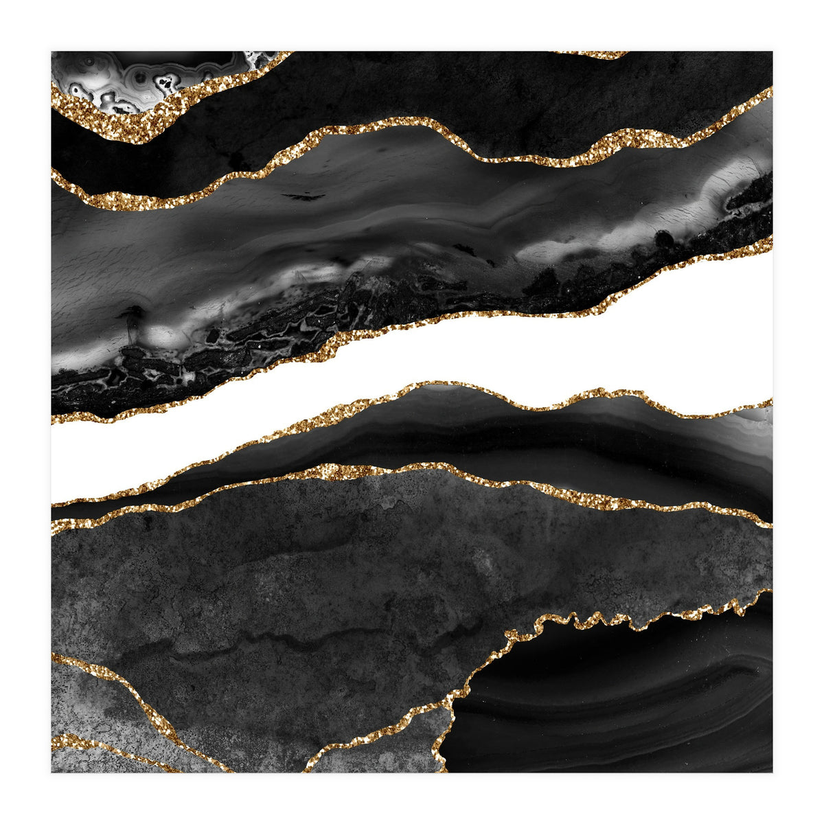 Black & Gold Agate Texture 08  (Print Only)