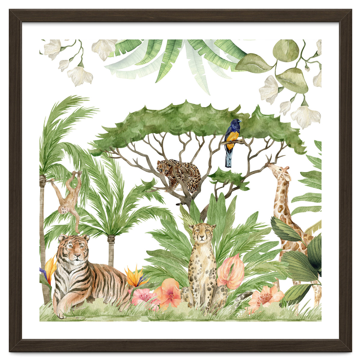 Watercolor Animals Savannah Landscape