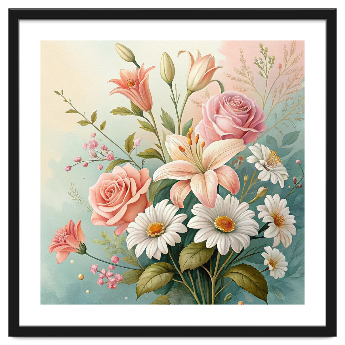 Elegant Pastel Floral Bouquet Illustration