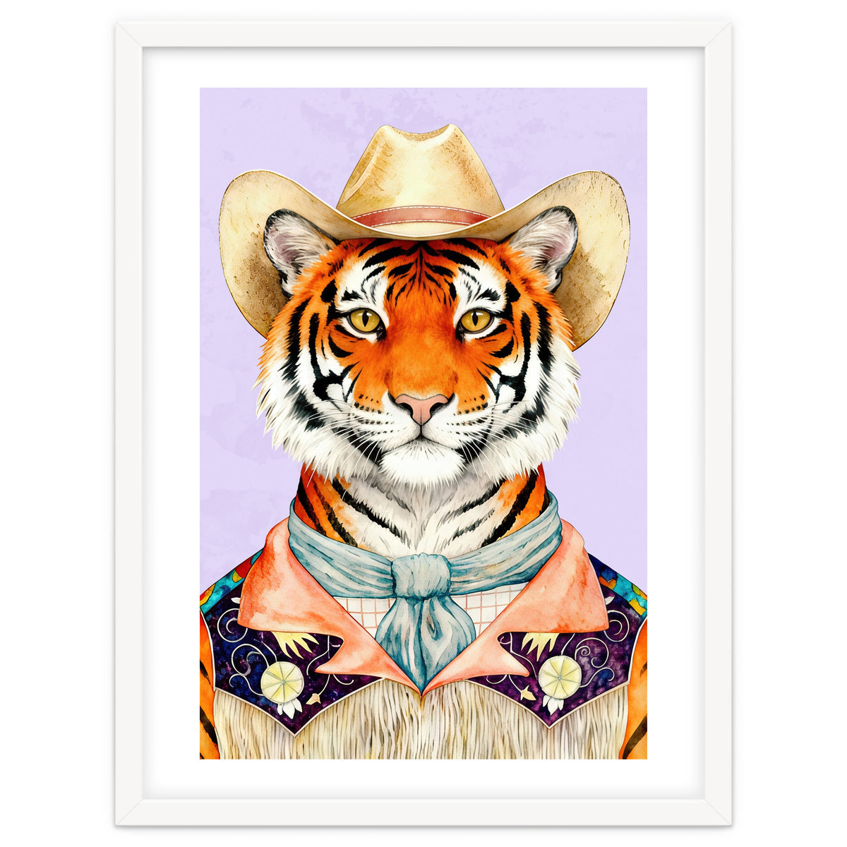 Tiger Portrait in Hat Wild Cowboy Fashion