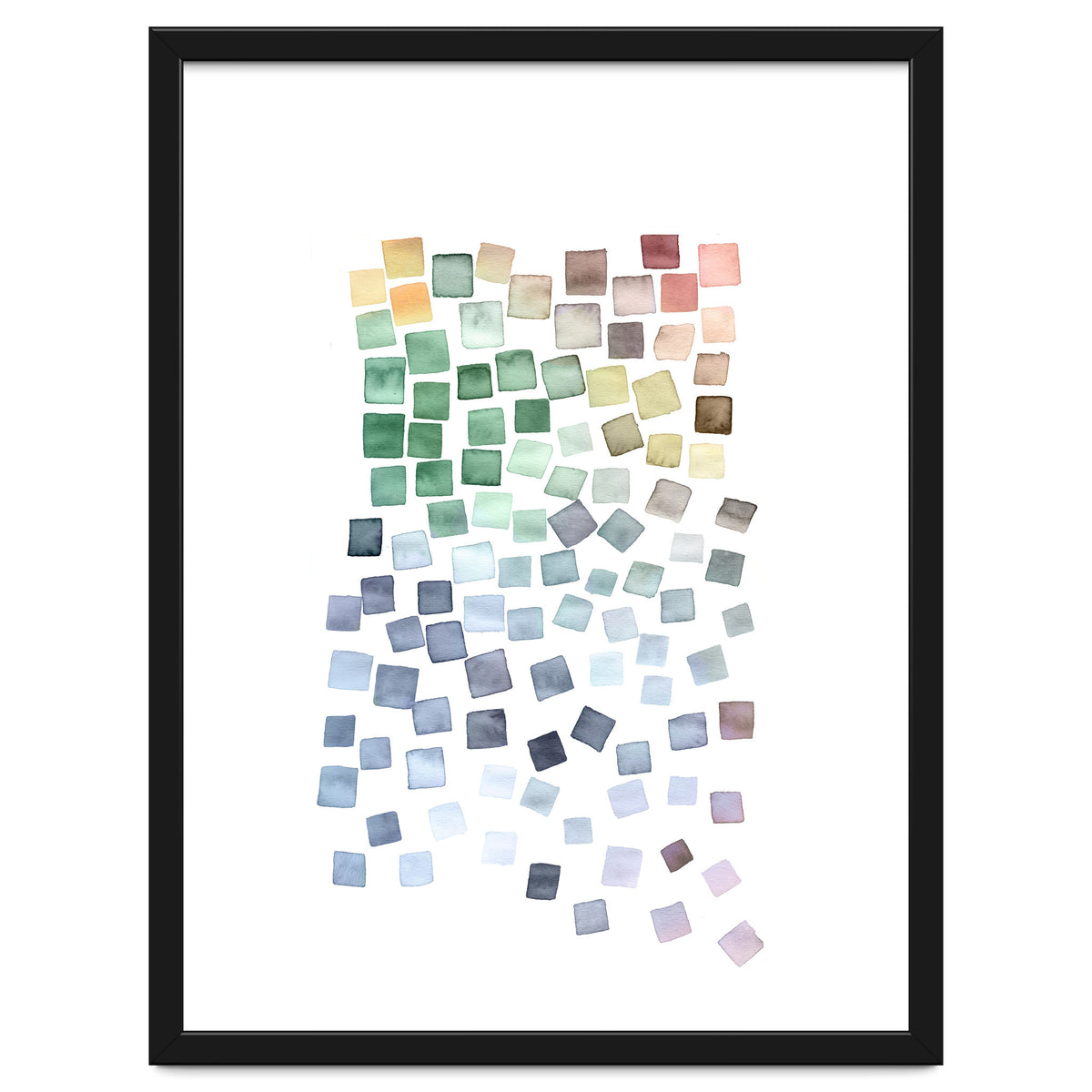 Watercolor Geometric Square Shapes Blue