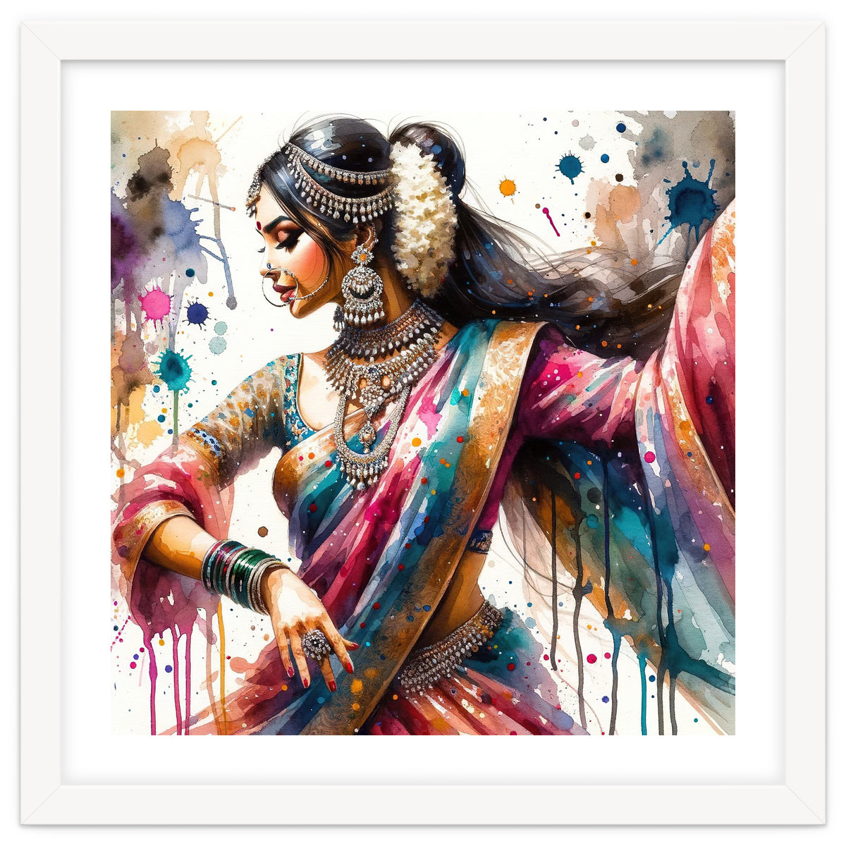 Hindu Woman Dancer With Jewelry And Sari