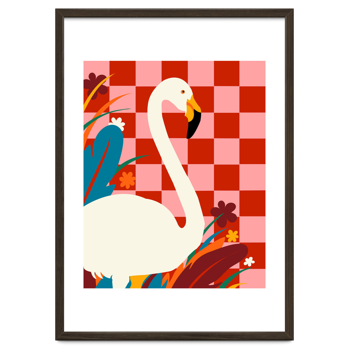 Checkers & The Great Egret, Wildlife Animals Maximalist Eclectic, Bold Heron Botanical Nature Jungle Bohemian