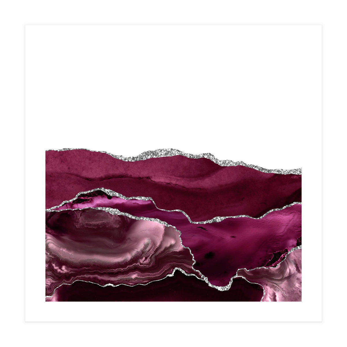Burgundy & Silver Agate Texture 11  (Print Only)