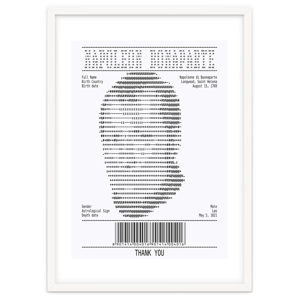 Receipt Art Napoleone Buonaparte