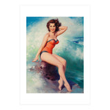 Pinup Girl Posing In Front Of Big Waves On The Beach (Print Only) thumbnail