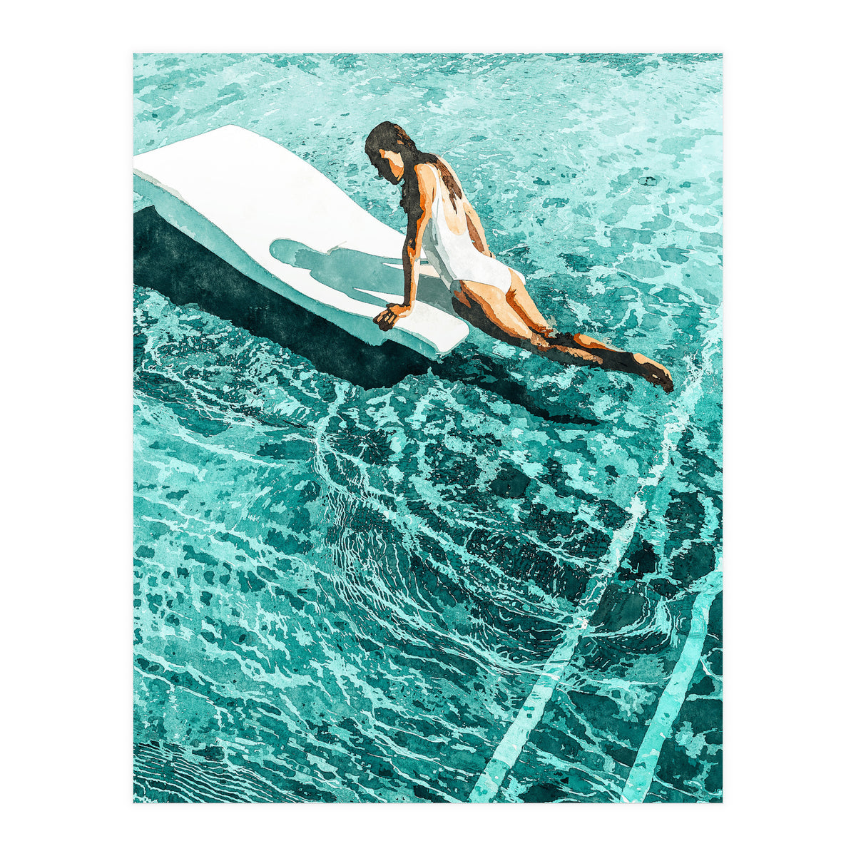 Pool Day | Summer Swimming Swim Fashion | Bath Vacation Relax Self Care Watercolor Painting (Print Only)