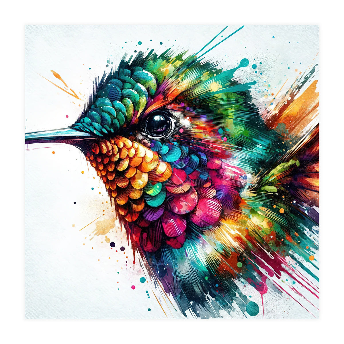 Watercolor Hummingbird Portrait (Print Only)