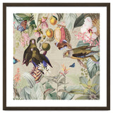 Colorful Parrots And Butterflies In Flower And Fruit Tropical Jungle thumbnail