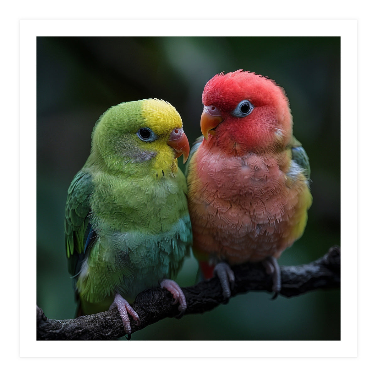 Two Lovebirds Sitting Together On A Branch (Print Only)