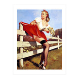 Pinup Girl Stacked On The Farm Fance (Print Only) thumbnail