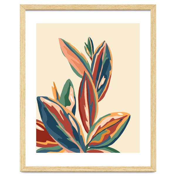 Mediterranean Botanical, Vintage Nature Plants Tropical Nature, Bohemian Eclectic Colorful Leaves Jungle Garden