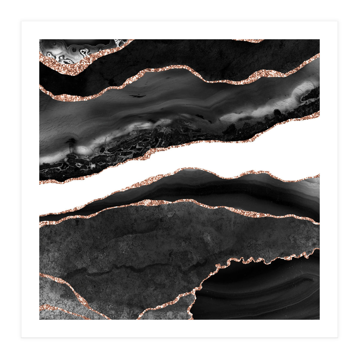 Black & Rose Gold Agate Texture 08  (Print Only)
