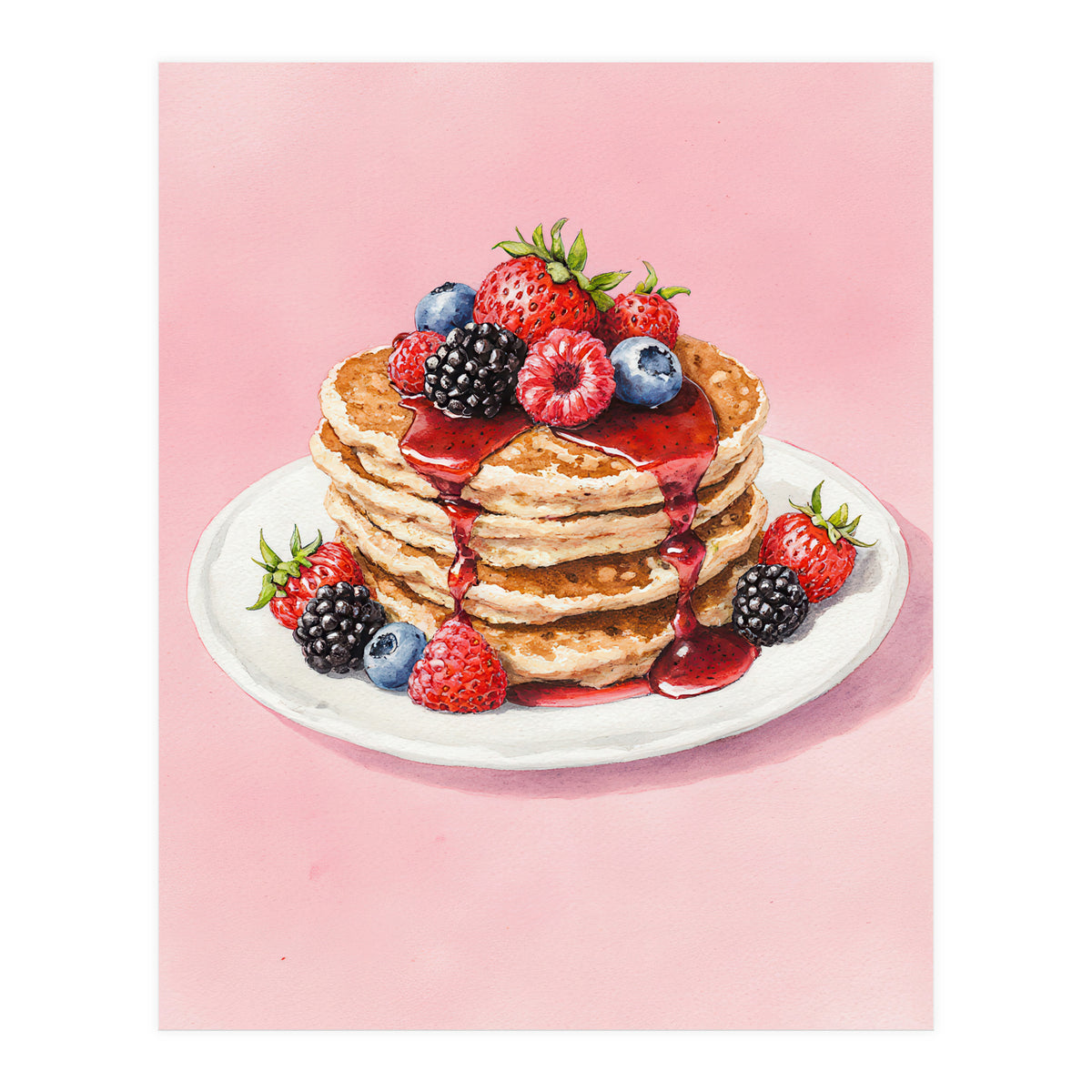 Berry Pancakes – Watercolor Breakfast Food (Print Only)