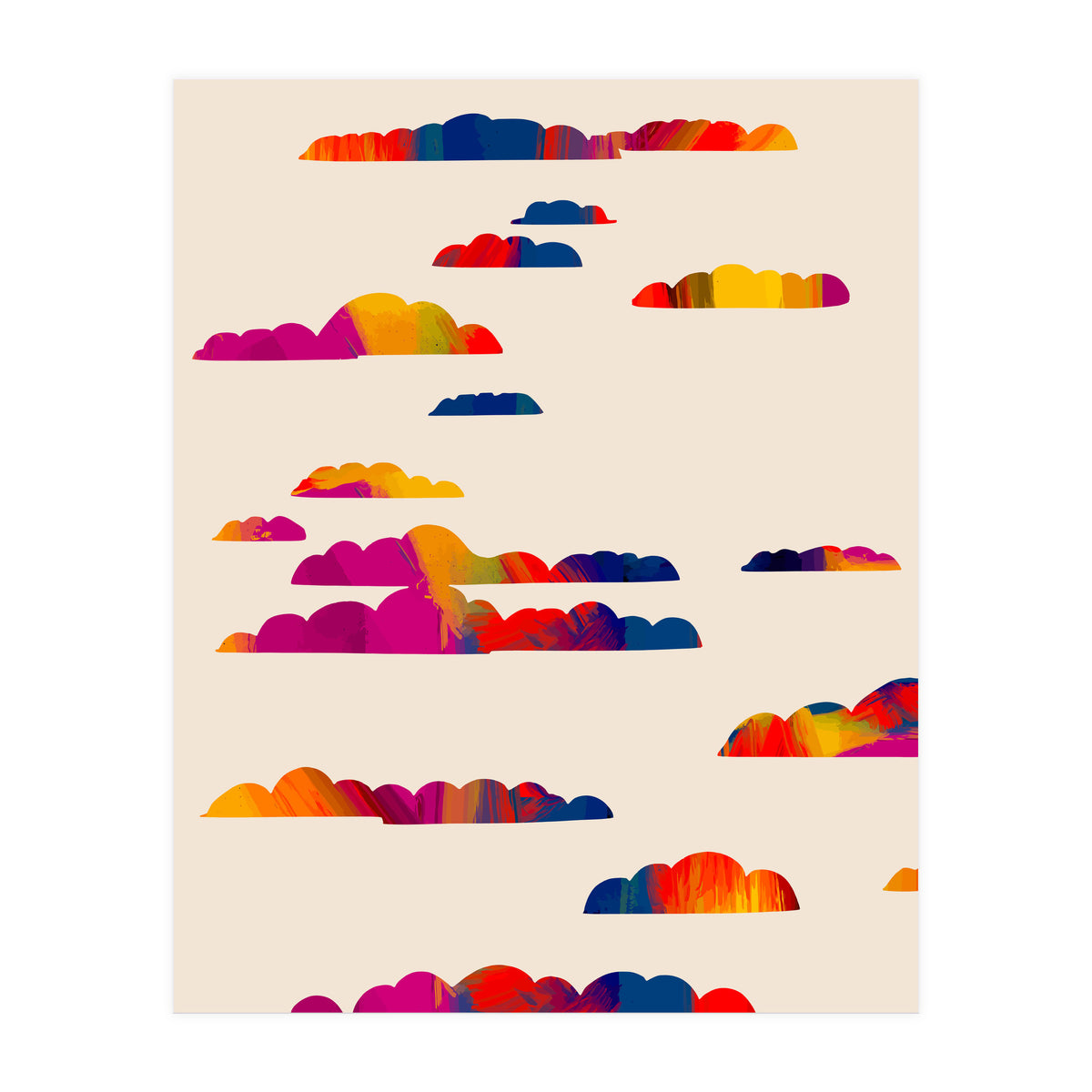 Totem Clouds, Colorful Sky Vibrant Eclectic Bohemian, Abstract Positivity Good Vibes Boho Contemporary Modern Painting (Print Only)