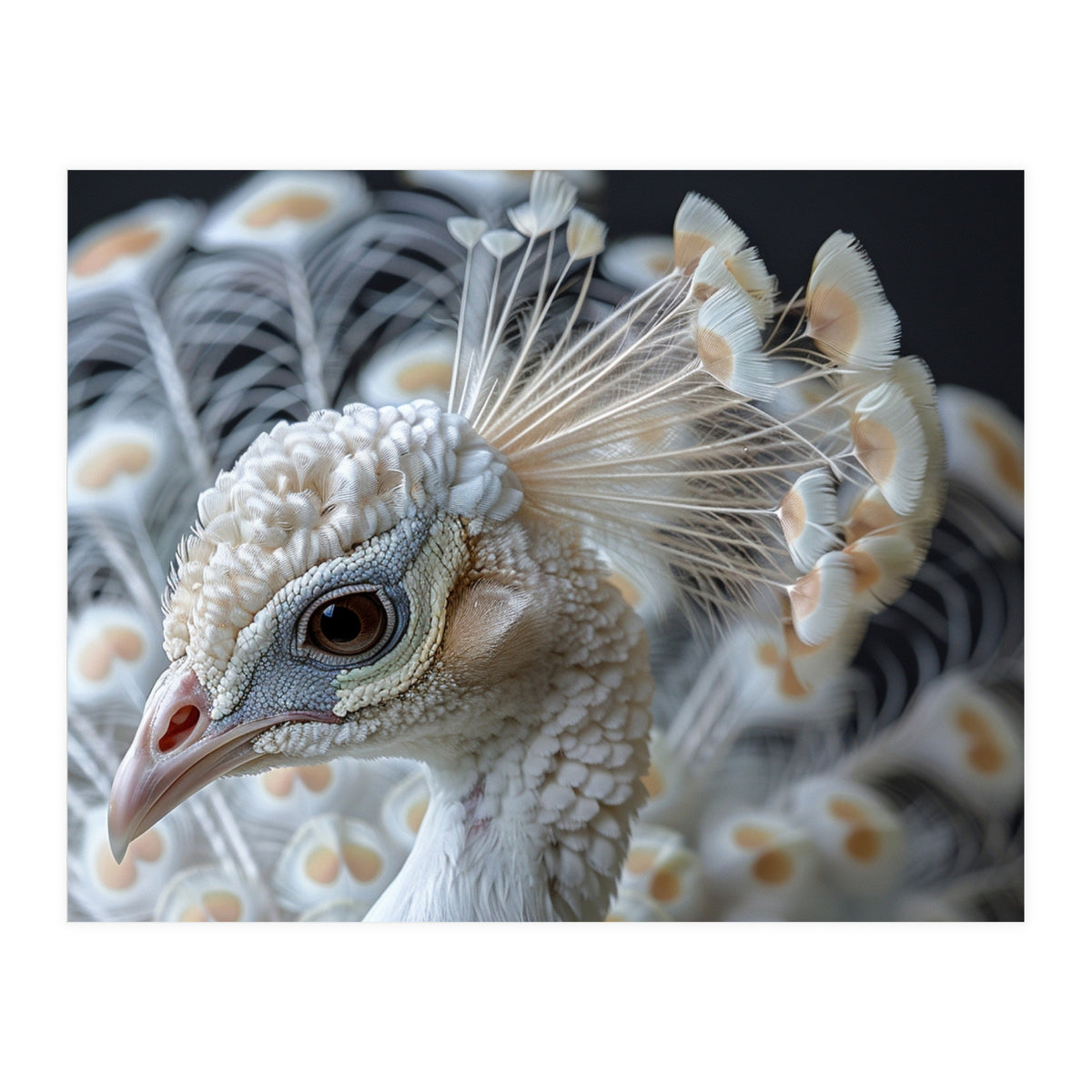 Close Up Albino Peacock Bird Portrait (Print Only)