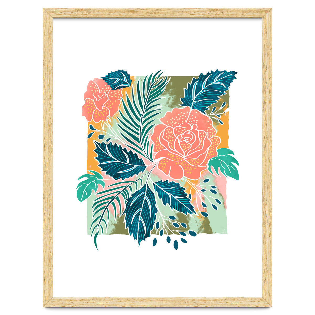 Framed Nature, Botanical Floral Rustic Bohemian, Garden Painting Tropical Illustration