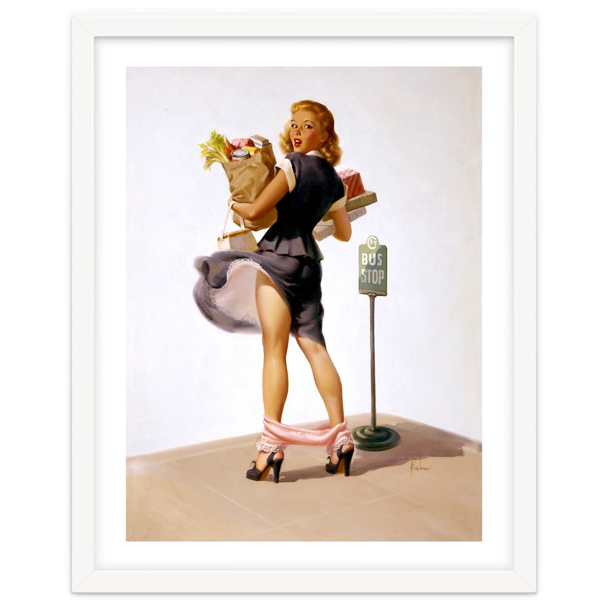 Pinup Sexy Girl Had Funny Accident On A Bus Stop