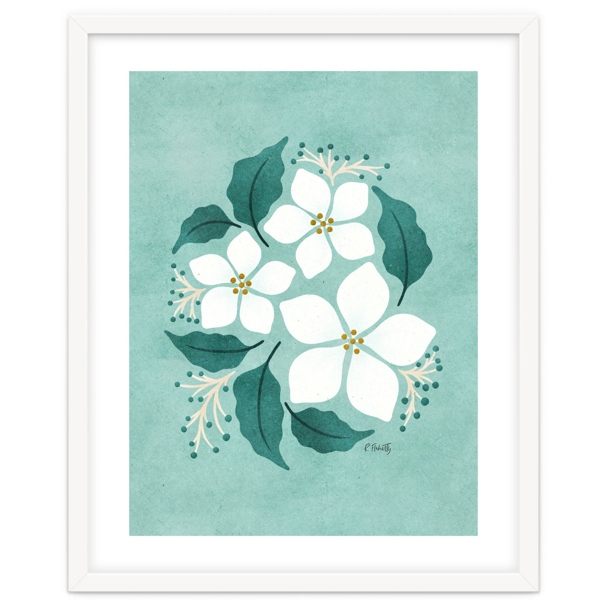 White Flowers On Mint