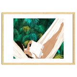 Summer Hammock Reading, Tropical Jungle Travel, Watercolor Nature Bohemian Forest Plants, Palm Beach thumbnail