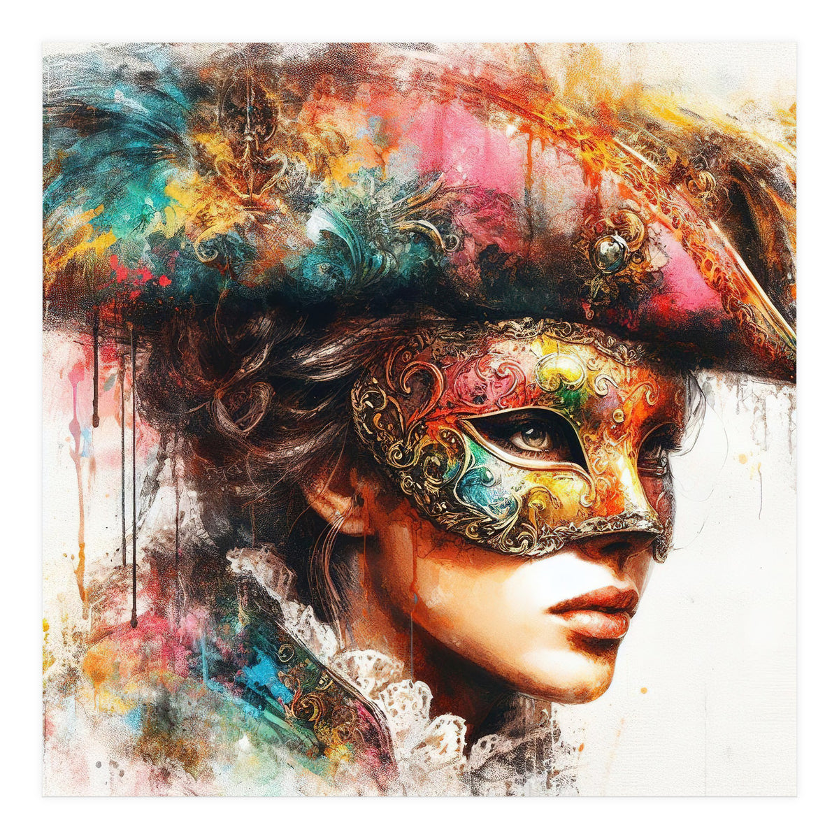 Watercolor Carnival Venetian Mask Woman (Print Only)