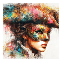 Watercolor Carnival Venetian Mask Woman (Print Only)