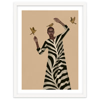 Woman With Birds And Zebra Pattern Dress