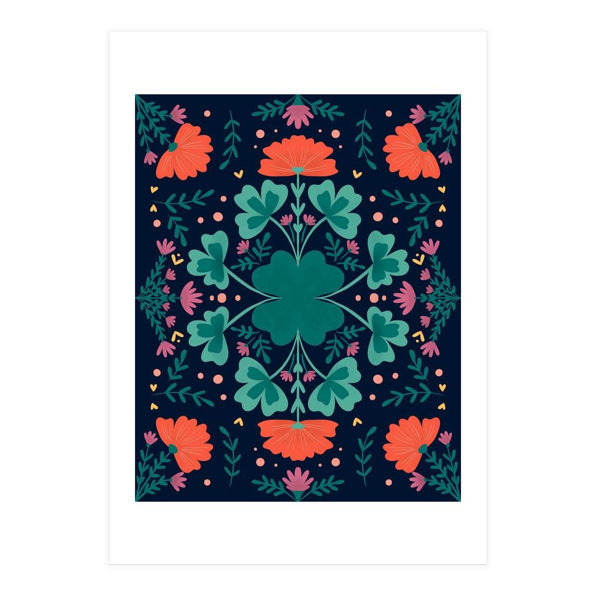 Clovers And Flowers Teal and Orange (Print Only)