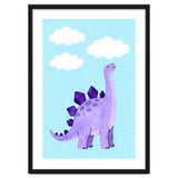 Purple Stegosaurus Watercolor Art, Cute Dinosaur Nursery Print, Dino and Clouds Illustration thumbnail
