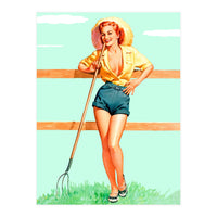 Pinup Country girl Posing With Pitchfork (Print Only)