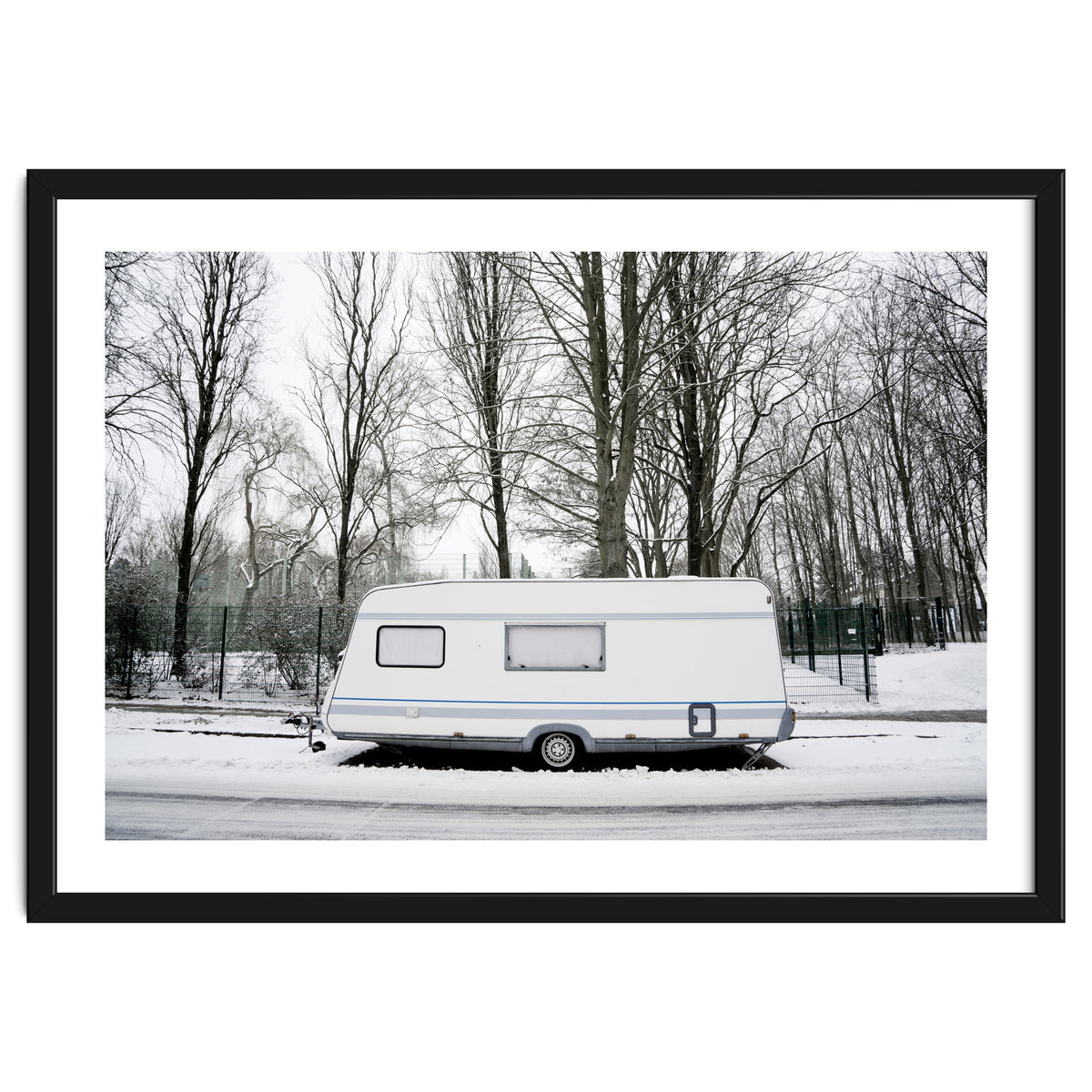 Travel Trailer in the snow road
