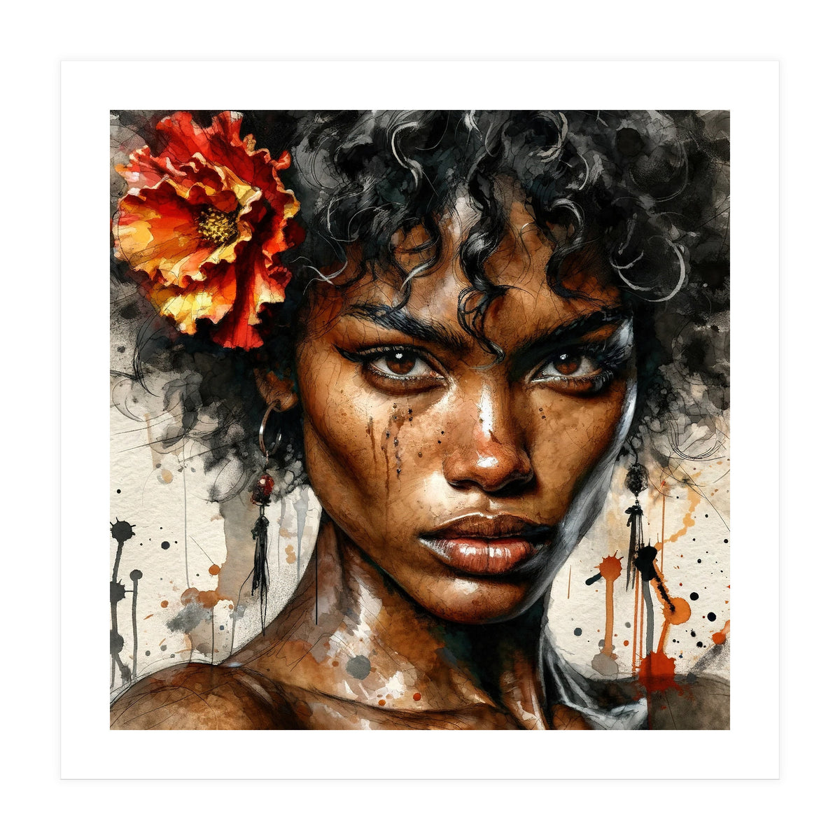 Watercolor Afro American Flamenco Dancer #1 (Print Only)