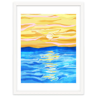 Sunsets & Romance, Ocean Watercolor Painting, Mosaic Eclectic Nature Landscape, Modern Boho Travel
