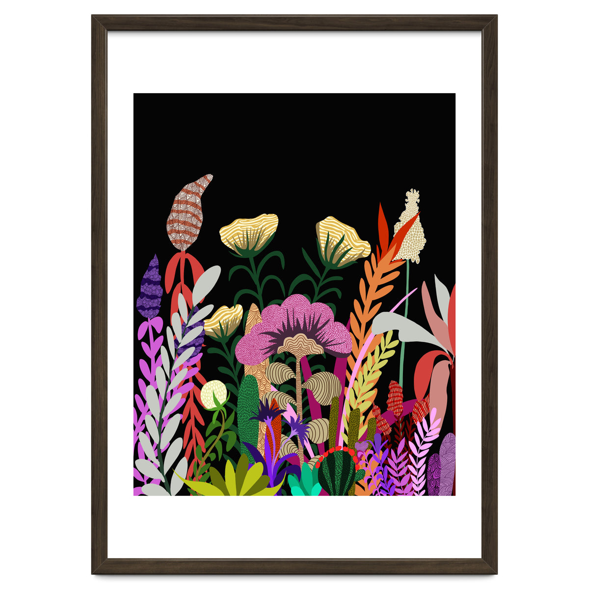 Dark Garden, Eclectic Bold Floral Botanical Nature, Colorful Mystery Bohemian Flowers Plants