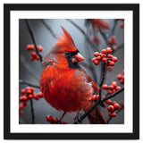 Northern Cardinal Bird Perched Among Red Berries thumbnail