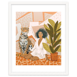 House Guest | Modern Bohemian Black Woman | Urban Jungle Decor | Wild Cat Leopard Pet | Plant Lady thumbnail