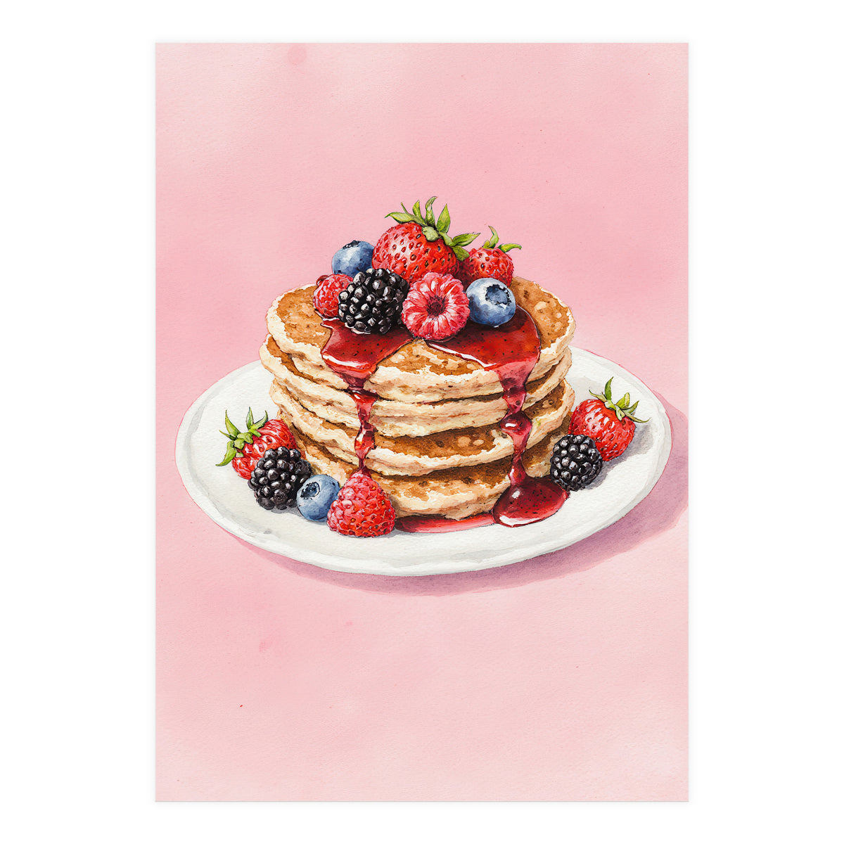 Berry Pancakes – Watercolor Breakfast Food (Print Only)