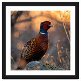 Pheasant Bird Standing On Rock Sunrise Light thumbnail