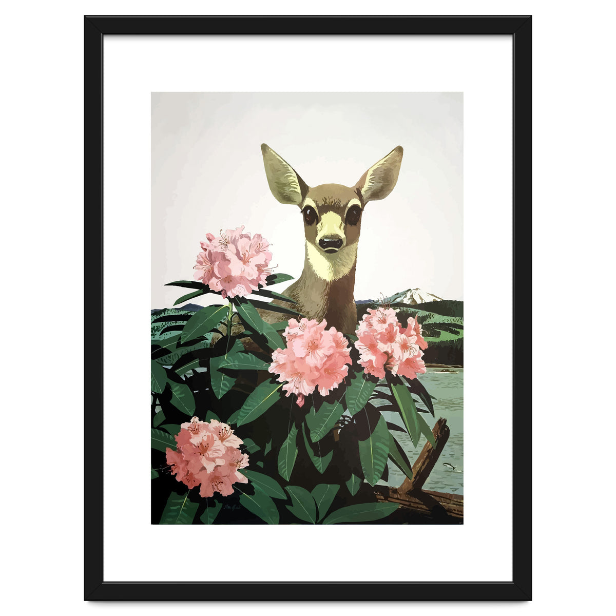 Japan, Doe in Blossom Bush