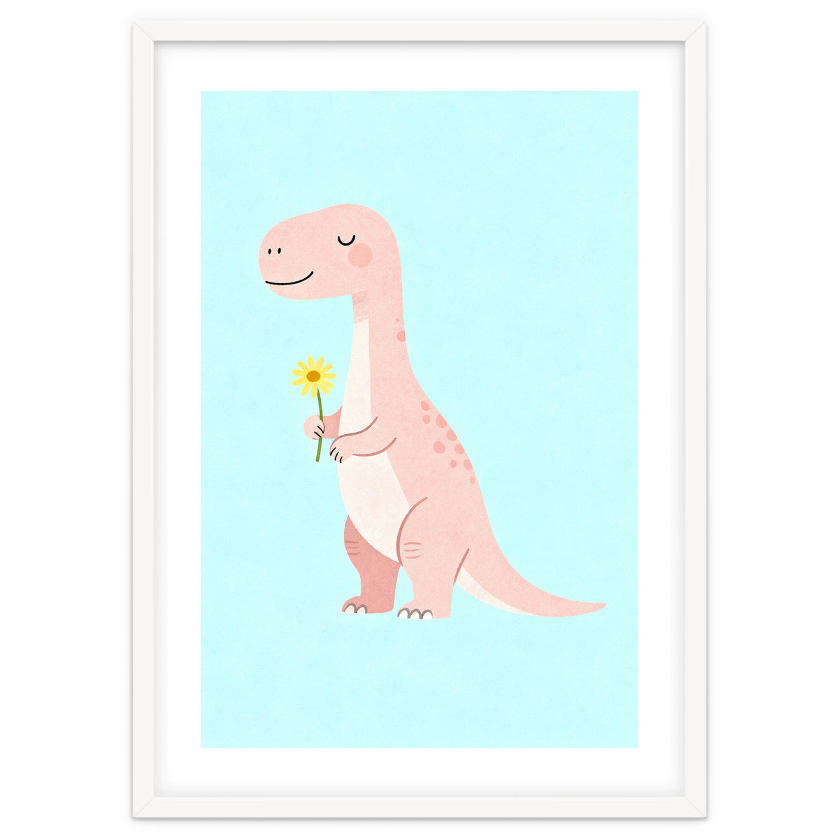 T-Rex Tyrannosaurus Dinosaur Art, Whimsical Dino with Flower, Gentle Nursery Print