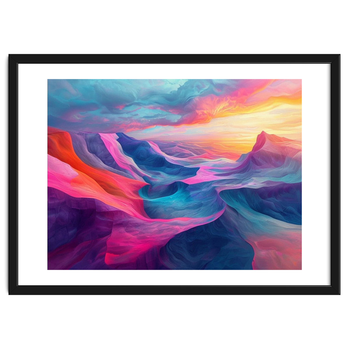 Vibrant Abstract Mountain Landscape at Sunset